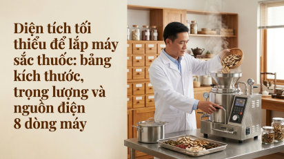 Diện tích tối thiểu để lắp máy sắc thuốc: bảng kích thước, trọng lượng và nguồn điện 8 dòng máy