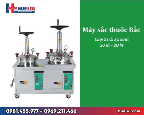 Máy sắc thuốc 2 nồi áp suất cao YJH20/20 Lão Dược Sư — 2 nồi × 20 lít, ép và khuấy ngay trong lúc sắc