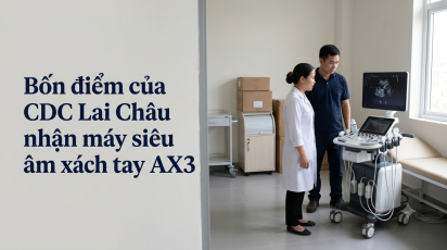 Bốn điểm của CDC Lai Châu nhận máy siêu âm xách tay AX3