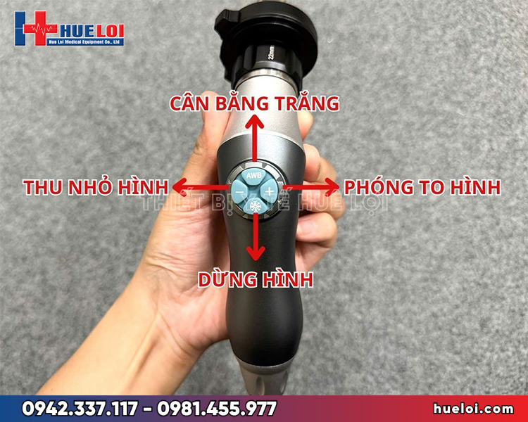 	Máy nội soi tai mũi họng xách tay Full HD - phím cân bằng trắng trên tay cầm, cận cảnh