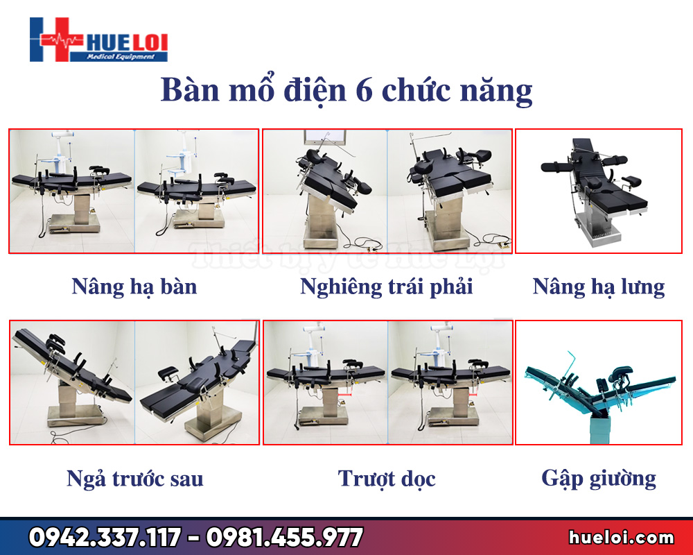 Các tư thế của bàn mổ điện 6 chức năng