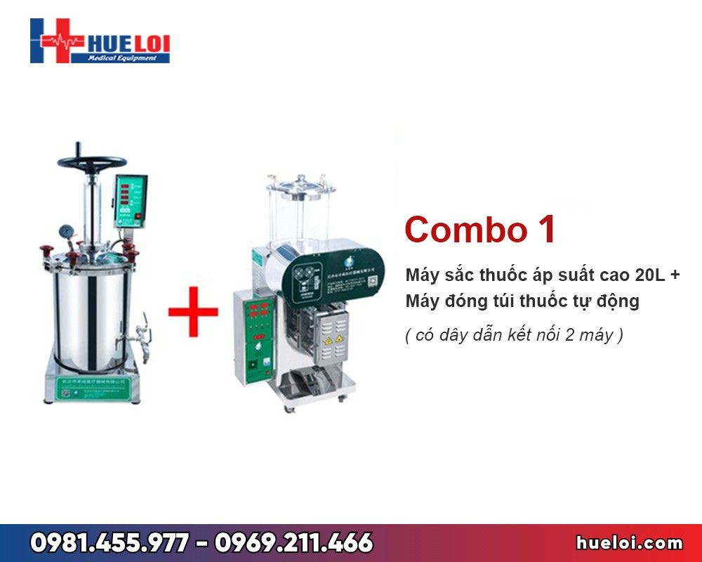 Combo máy sắc thuốc bắc áp suất cao yjh20 và máy đóng túi yb50-300