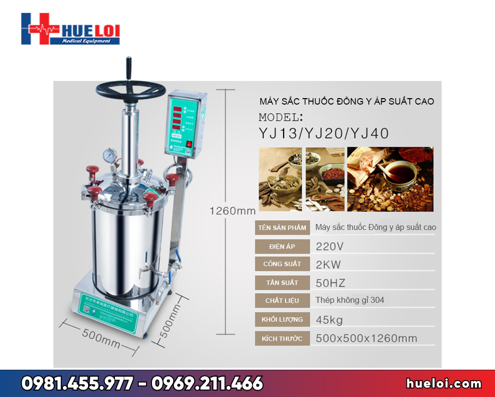 Máy sắc thuốc bắc có áp suất YJH20 YJH40 - bảng thông số kỹ thuật