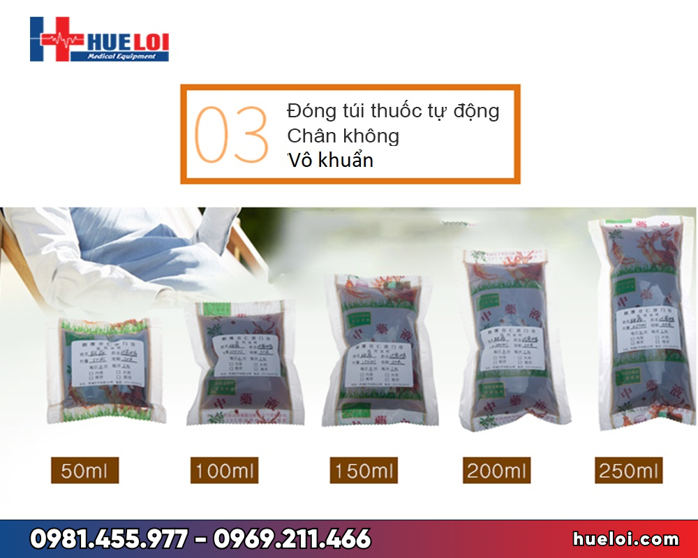 Máy sắc thuốc 2 nồi kèm đóng túi tự động YJCL20/2+1(S) - túi thuốc thành phẩm 50-300ml