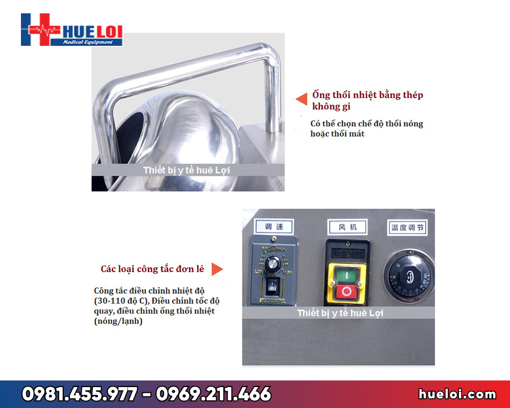 Máy bao viên hoàn BY-400 - bộ phận ống thổi sấy khô và bảng điều khiển 