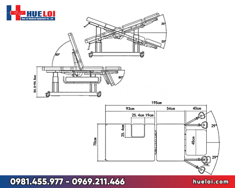 bàn thăm khám ELT300SD- sơ đồ kích thước 