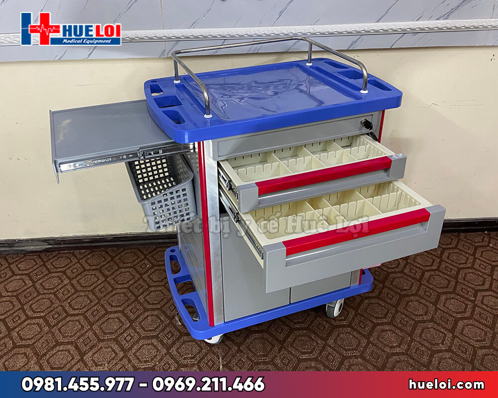 Xe tiêm cao cấp dùng trong bệnh viện HL3 - ngăn kéo chia ngăn