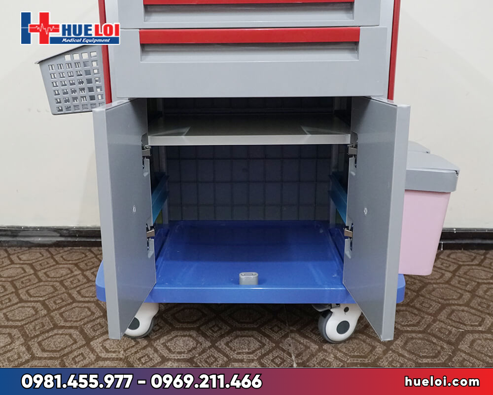 Xe tiêm cao cấp dùng trong bệnh viện HL3- ngăn tủ 2 cánh