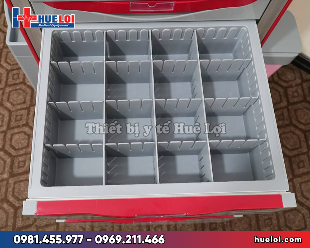 xe đẩy thuốc y tế cao cấp - năm ngăn kéo chia theo cữ