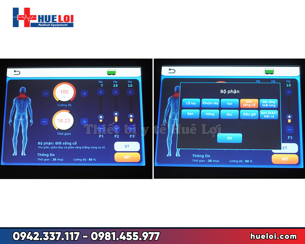 máy từ trường kết hợp hồng ngoại PMST 4 NEO - màn hình điều khiển chọn chế độ ST và MT