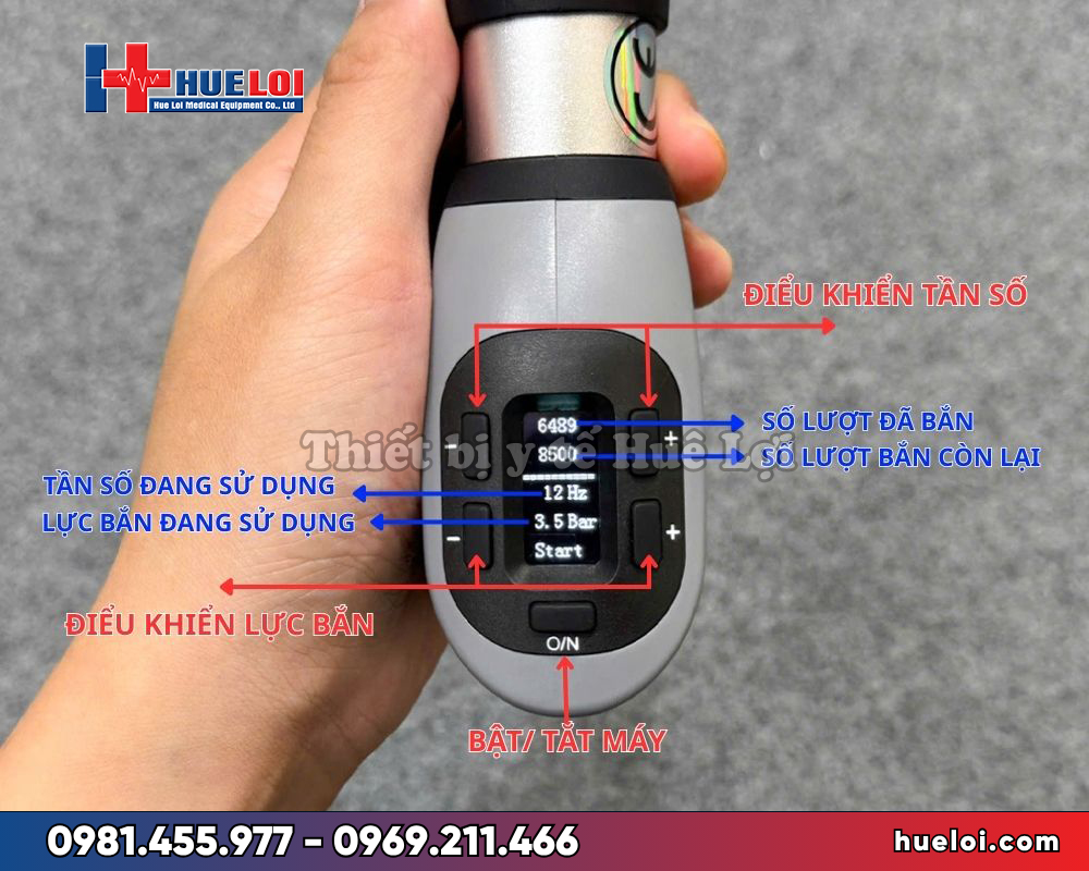 Sóng xung kích hội tụ Texua T703 - cận cảnh nút điều khiển trên tay cầm