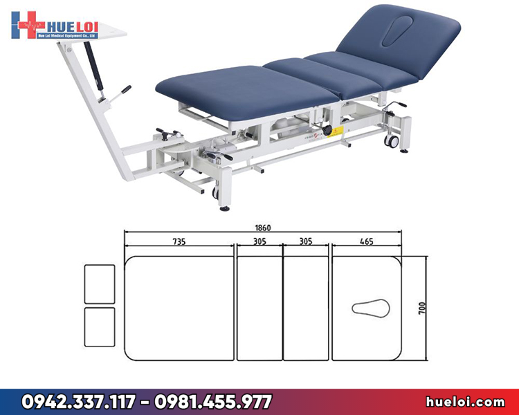 giường kéo giãn cột sống bằng điện CY-C101F - kích thước của giường