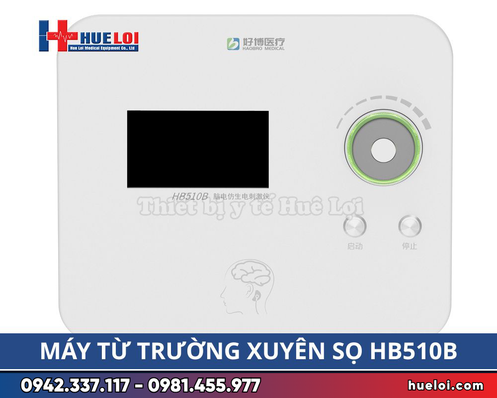 máy kích thích từ trường xuyên sọ HB510B - góc cạnh thân máy và cổng cắm điện cực