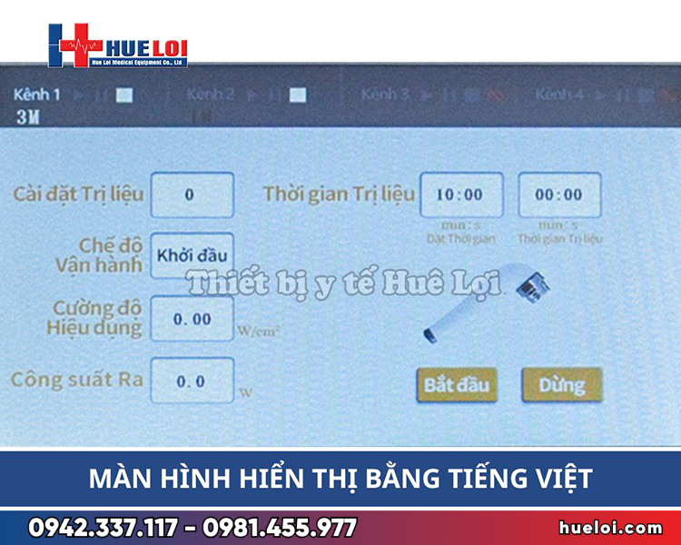 máy siêu âm trị liệu đa tần HB810B - màn hình hiển thị chế độ xung và liên tục