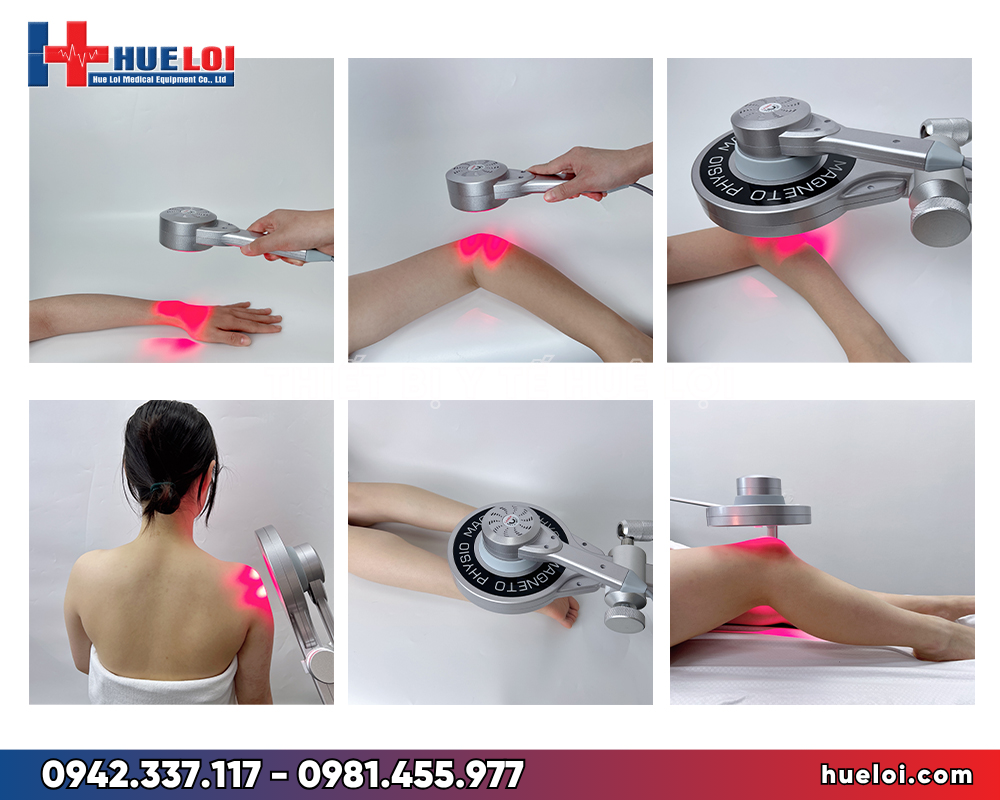 máy từ trường kết hợp diode laser PMST NEO+ - kỹ thuật viên đặt đầu phát vùng thắt lưng