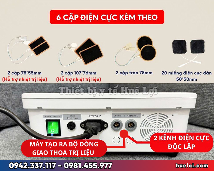 máy điện xung trung tần 2 kênh HB-ZP10 - danh mục điện cực gia nhiệt và miếng dán kèm theo