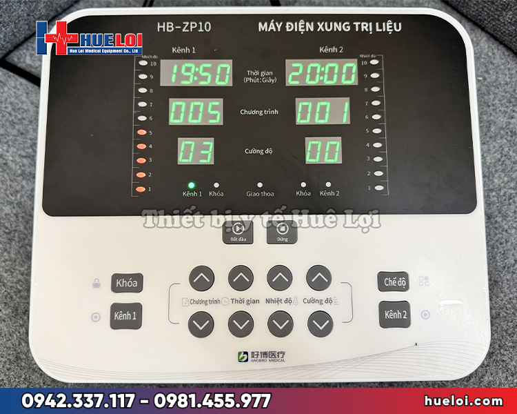 máy điện xung trung tần 2 kênh HB-ZP10 - bảng điều khiển giao diện tiếng Việt