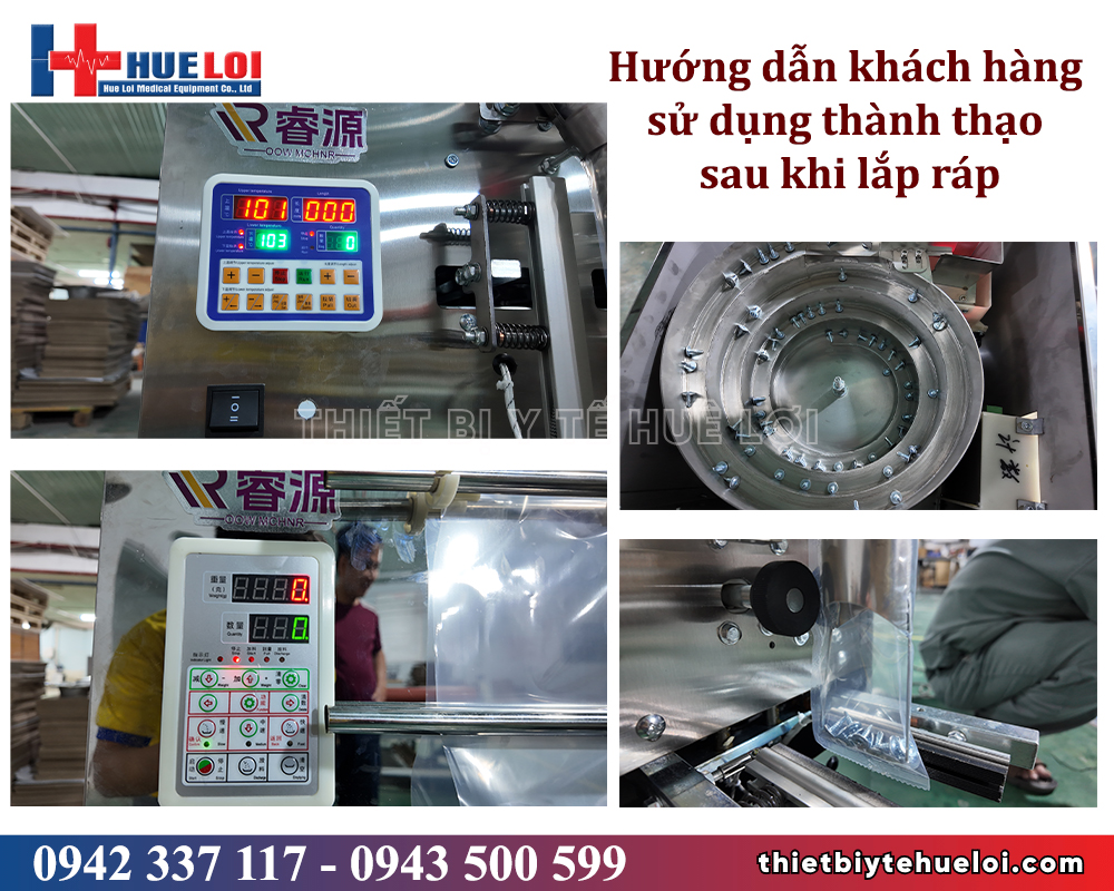 bàn giao máy đóng túi ốc vít huê lợi