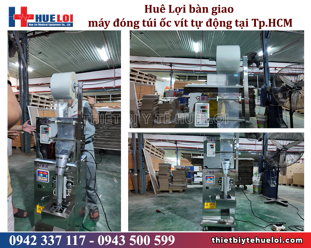 huê lợi bàn giao máy đóng túi ốc vít tự động tại hcm