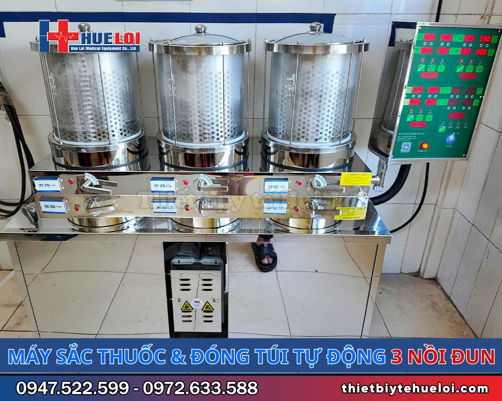 máy sắc thuốc đóng túi tự động 3 nồi đun