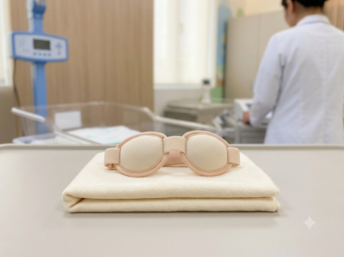 chiếu đèn vàng da cho trẻ sơ sinh - cận cảnh kính che mắt