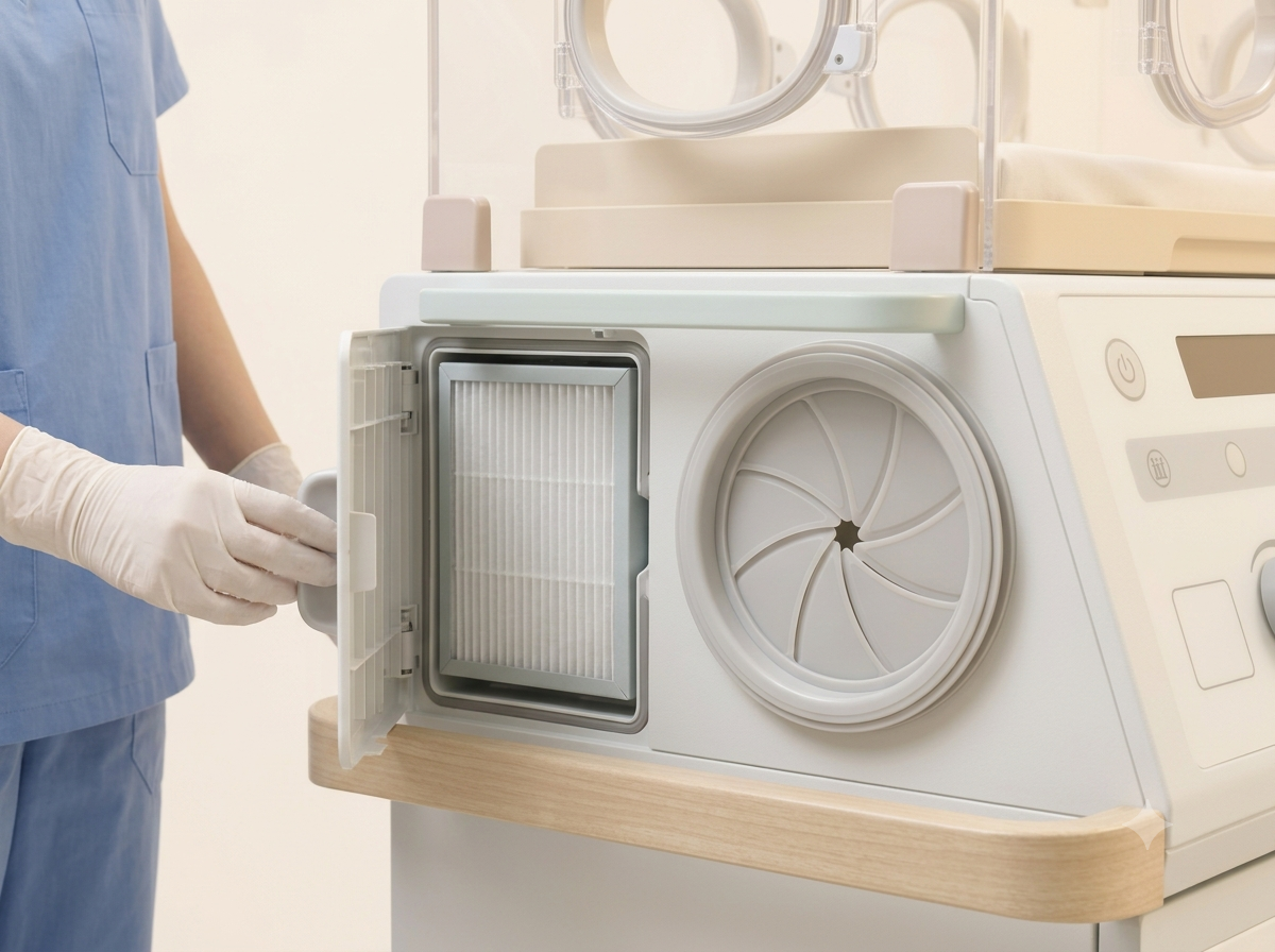 lồng ấp trẻ sơ sinh - cận cảnh bộ lọc khí