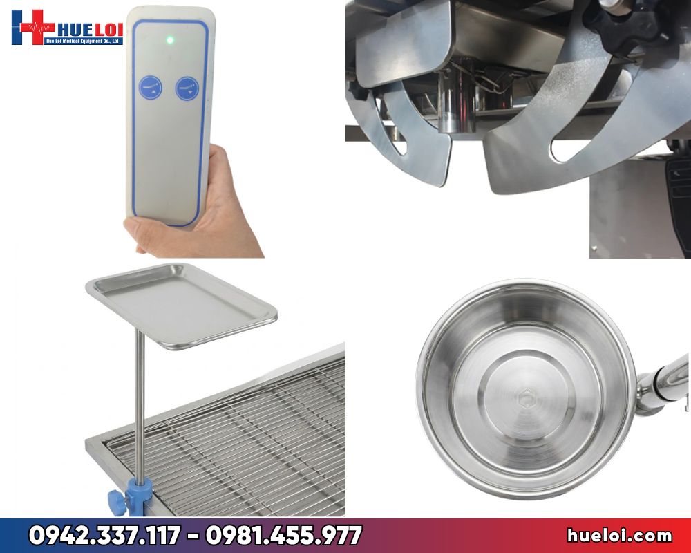bàn mổ thú y chân chữ X nâng hạ điện -chi tiết