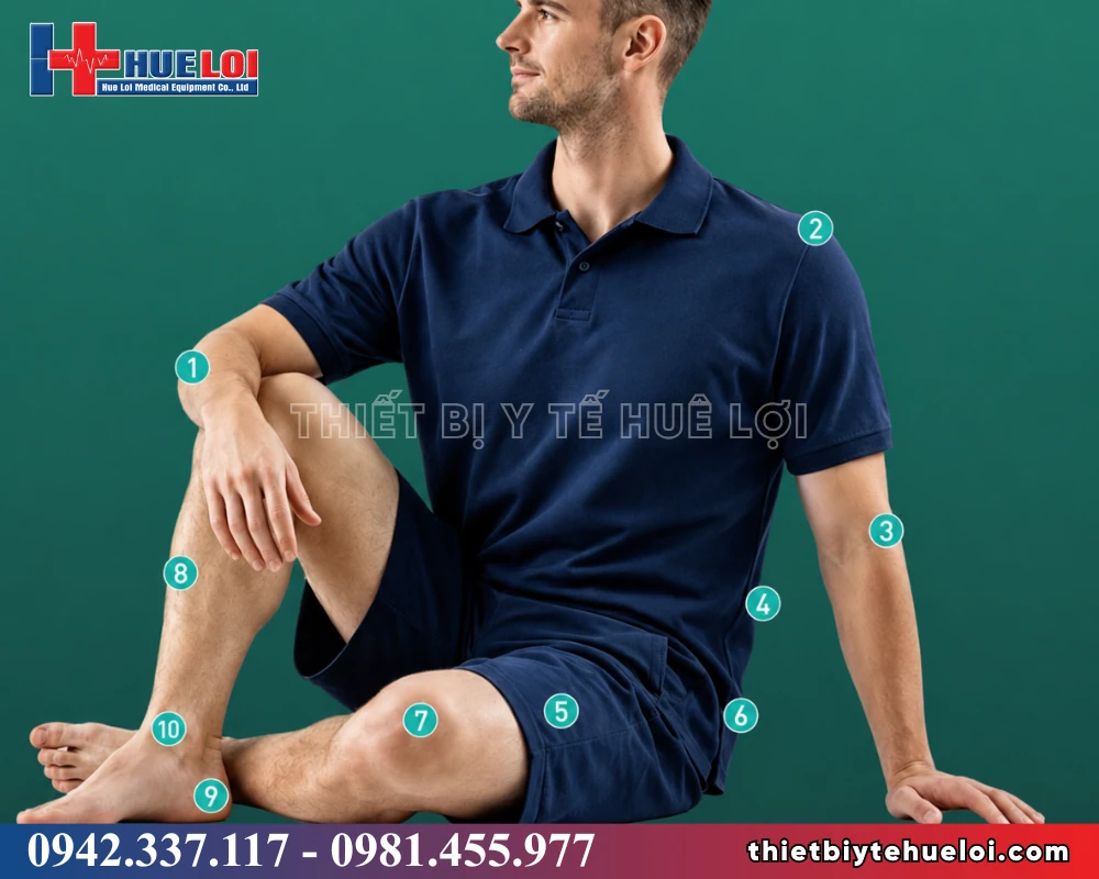 Máy sóng xung kích hội tụ áp điện Piezonia PZO-G1 - vị trí các chỉ định cơ xương khớp